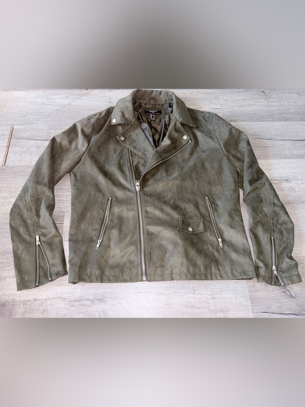 Faux suede jacket moto style